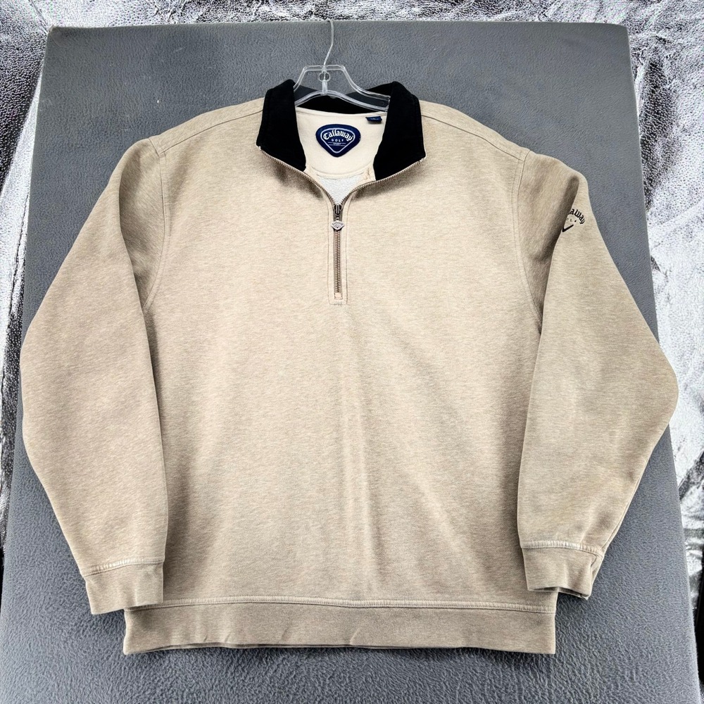 Callaway Golf Pullover Mens Large Tan Cotton Polyester Regular 1/4 Zip Mock Neck